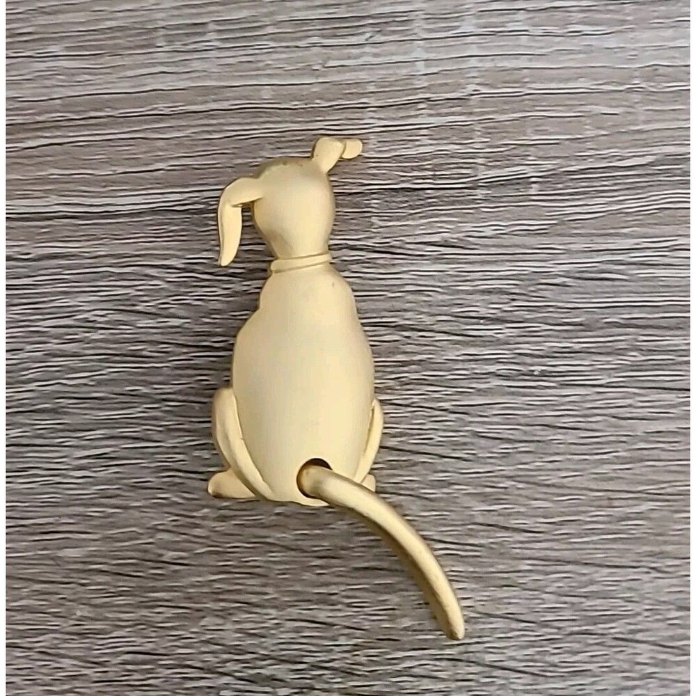 JJ ARTIFACTS*VTG*Dog Pin Brooch*Wagging Tail Sitting* Brushed Gold*Signed*1980s
